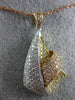 ESTATE LARGE 1.95CT DIAMOND 18KT TRI COLOR GOLD 3D PAVE FLOWER TEAR DROP PENDANT