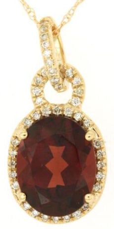 2.87CT DIAMOND & AAA GARNET 14KT YELLOW GOLD 3D OVAL LOVE KNOT FLOATING PENDANT