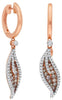 .99CT WHITE & CHOCOLATE FANCY DIAMOND 14KT ROSE GOLD 3D LEAF HUGGIE FUN EARRINGS