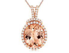 4.37CT DIAMOND & AAA MORGANITE 14K ROSE GOLD OVAL & ROUND PRINCESS DIANA PENDANT