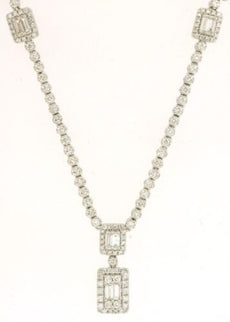 2.2CT DIAMOND 14KT WHITE GOLD ROUND & BAGUETTE SQUARE HALO BY THE YARD NECKLACE