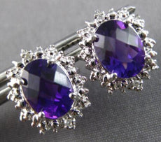 ESTATE LARGE 2.27CT DIAMOND & AAA AMETHYST 14KT WHITE GOLD FLOWER STUD EARRINGS