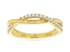 ESTATE .16CT DIAMOND 14KT YELLOW GOLD 2 ROW ROPE CRISS CROSS FILIGREE LOVE RING