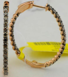 2.76CT CHOCOLATE FANCY DIAMOND 18K ROSE GOLD 3D ROUND SHARED PRONG HOOP EARRINGS