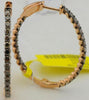 2.76CT CHOCOLATE FANCY DIAMOND 18K ROSE GOLD 3D ROUND SHARED PRONG HOOP EARRINGS