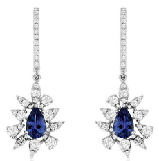 1.59CT DIAMOND & AAA TANZANITE 14KT WHITE GOLD FLOWER SNOWFLAKE HANGING EARRINGS