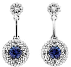 LARGE .80CT DIAMOND & AAA TANZANITE 14KT WHITE GOLD DOUBLE FLOWER FUN EARRINGS