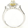 .99CT WHITE & FANCY YELLOW DIAMOND 18KT 2 TONE GOLD 3 STONE HALO ENGAGEMENT RING