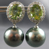 6.58CT DIAMOND & AAA GREEN TOURMALINE & TAHITIAN PEARL 18KT WHITE GOLD EARRINGS