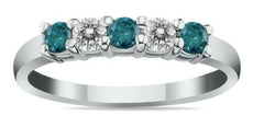 .50CT WHITE & BLUE DIAMOND 14KT WHITE GOLD 3D 5 STONE WEDDING ANNIVERSARY RING