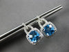 2.07CT DIAMOND & AAA BLUE TOPAZ 14KT WHITE GOLD CUSHION & ROUND HANGING EARRINGS