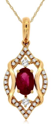 .72CT DIAMOND & AAA RUBY 14KT YELLOW GOLD 3D OVAL & ROUND LEAF FLOATING PENDANT