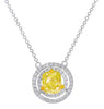 1.39CT WHITE & FANCY YELLOW DIAMOND 18K WHITE GOLD DOUBLE HALO FUN LOVE NECKLACE