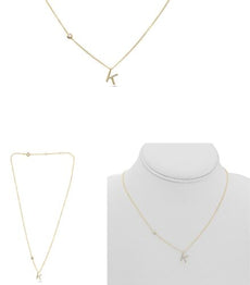 .09CT DIAMOND 14KT YELLOW GOLD 3D INITIAL K SOLITAIRE BY THE YARD FUN NECKLACE