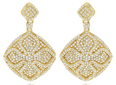 ESTATE 1.29CT DIAMOND 14KT YELLOW GOLD FLOWER DOUBLE SQUARE FUN HANGING EARRINGS