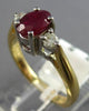 1.02CT DIAMOND & AAA RUBY 14KT 2 TONE GOLD OVAL & ROUND 3 STONE ENGAGEMENT RING