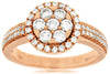 ESTATE .85CT DIAMOND 14KT ROSE GOLD 3D CLASSIC ROUND FLOWER HALO FUN RING