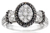 ESTATE 1.07CT WHITE & BLACK DIAMOND 18KT WHITE GOLD OVAL CLUSTER FLOWER FUN RING