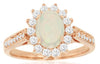 WIDE 1.35CT DIAMOND & AAA OPAL 14K ROSE GOLD OVAL & ROUND FLOWER FRIENDSHIP RING