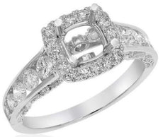 .94CT DIAMOND 14KT WHITE GOLD 3D ROUND CLASSIC SQUARE SEMI MOUNT ENGAGEMENT RING