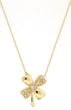 ESTATE .16CT DIAMOND 14KT YELLOW GOLD 3D MULTI HEART CLOVER FLOWER LOVE NECKLACE