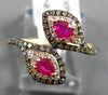 .73CT WHITE & MOCHA DIAMOND & AAA RUBY 14KT ROSE GOLD CRISS CROSS SNAKE FUN RING