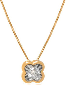 ESTATE .09CT DIAMOND 18KT 2 TONE GOLD CLASSIC SOLITAIRE FLOWER FLOATING PENDANT