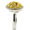 WIDE 2.53CT WHITE & FANCY YELLOW DIAMOND 18KT 2 TONE GOLD CLUSTER CIRCULAR RING