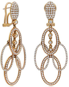 LARGE 3.07CT DIAMOND 18KT ROSE GOLD MULTI OVAL PAST PRESENT FUTURE FUN EARRINGS