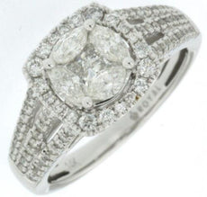 1.0CT DIAMOND 14K WHITE GOLD ROUND PRINCESS & MARQUISE INVISIBLE ENGAGEMENT RING