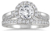 ESTATE 1.66CT DIAMOND 14KT WHITE GOLD CLASSIC HALO ENGAGEMENT WEDDING RING SET