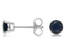 ESTATE 1.10CT AAA SAPPHIRE 14KT WHITE GOLD 3D CLASSIC ROUND STUD EARRINGS
