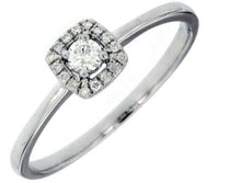ESTATE .14CT DIAMOND 14KT WHITE GOLD ROUND SOLITAIRE SQUARE FRIENDSHIP LOVE RING
