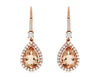 3.56CT DIAMOND & AAA MORGANITE 14KT ROSE GOLD 3D HALO TEAR DROP HANGING EARRINGS