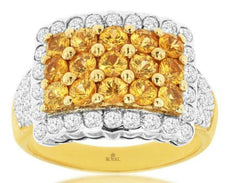 2.72CT DIAMOND & AAA YELLOW SAPPHIRE 14KT YELLOW GOLD 3D SQUARE CLASSIC FUN RING