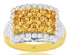 2.72CT DIAMOND & AAA YELLOW SAPPHIRE 14KT YELLOW GOLD 3D SQUARE CLASSIC FUN RING