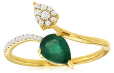 .80CT DIAMOND & AAA EMERALD 14KT YELLOW GOLD PEAR SHAPE & ROUND LEAF SNAKE RING