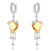 LARGE 12.05CT DIAMOND & AAA CITRINE 14KT WHITE GOLD HEART SHAPE HANGING EARRINGS