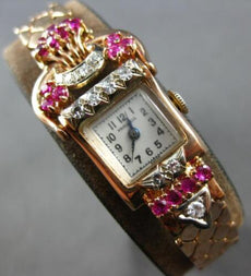 ANTIQUE EXTRA LONG 1.3CT DIAMOND & AAA RUBY 14KT ROSE GOLD HAMILTON WATCH #28011