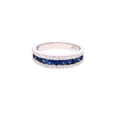 .93CT DIAMOND & AAA SAPPHIRE 18KT WHITE GOLD 3D CLASSIC 3 ROW ANNIVERSARY RING