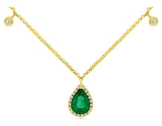 .80CT DIAMOND & AAA EMERALD 14KT YELLOW GOLD 3D PEAR SHAPE & ROUND LOVE NECKLACE