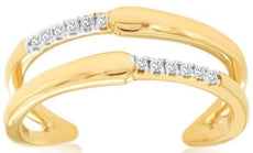 ESTATE .10CT DIAMOND 14K WHITE & YELLOW GOLD ROUND 2 ROW BAMBOO TENSION FUN RING