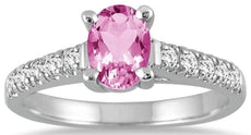 1.23CT DIAMOND & AAA PINK TOPAZ 14KT WHITE GOLD CLASSIC OVAL & ROUND LUCIDA RING