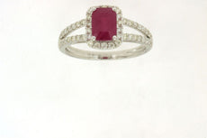 1.55CT DIAMOND & AAA RUBY EMERALD CUT AND ROUND 14KT WHITE GOLD ENGAGEMENT RING