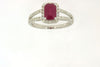 1.55CT DIAMOND & AAA RUBY EMERALD CUT AND ROUND 14KT WHITE GOLD ENGAGEMENT RING