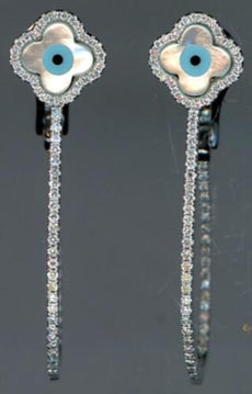 LARGE .75CT DIAMOND & AAA MOTHER OF PEARL 14KT WHITE GOLD 3D INSIDE OUT EARRINGS