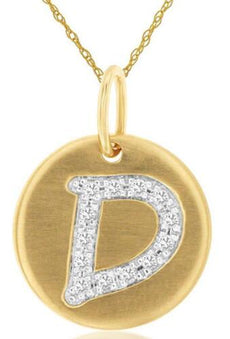 .07CT DIAMOND 14KT YELLOW GOLD LETTER D INITIAL MATTE & SHINY FLOATING PENDANT