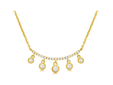 .33CT DIAMOND 14KT YELLOW GOLD ROUND 5 STONE BEZEL CHANDELIER BAR LOVE NECKLACE