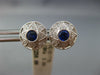 ESTATE .55CT DIAMOND & AAA SAPPHIRE 18K WHITE GOLD FLOWER FILIGREE STUD EARRINGS
