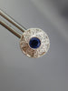 ESTATE .55CT DIAMOND & AAA SAPPHIRE 18K WHITE GOLD FLOWER FILIGREE STUD EARRINGS